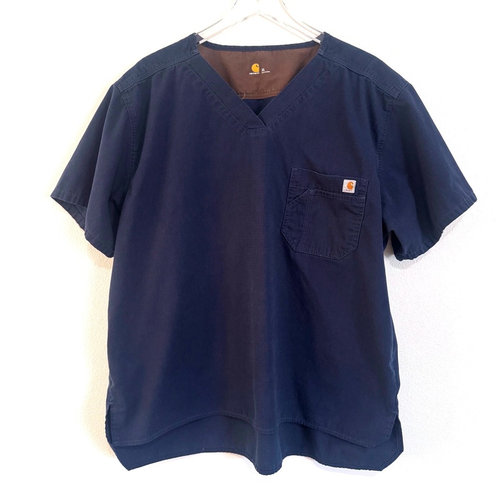 Carhartt Medical Scrub Shirt Men's XL Short Sleeve Navy Blue Ripstop C15108